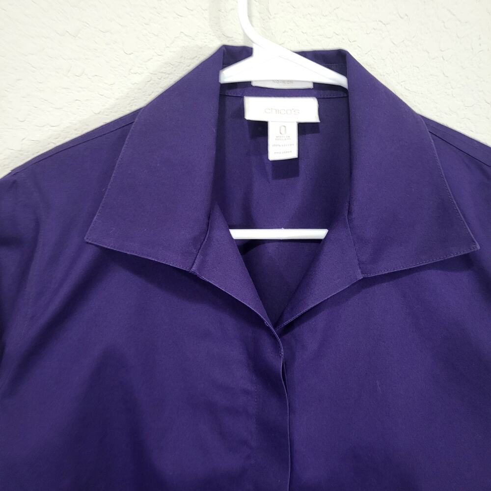 Button Down Shirt Chicos 0 Women Small 4 Purple Long Sleeve Cotton Tunic Length - Picture 5 of 11
